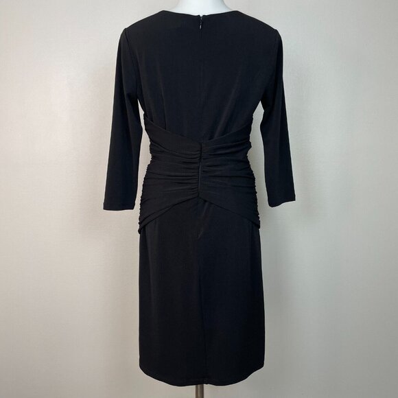 Ann Taylor Sheath Dress 6 Black Shirred Waist 3/4 Sleeve V-Neck Stretch Women's - Picture 5 of 11